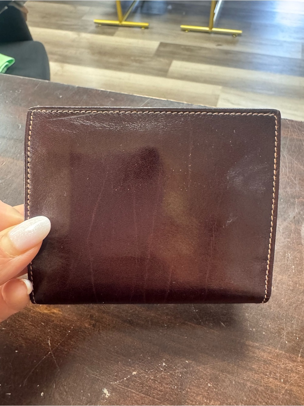 Yves Saint Laurent Brown Leather Snap Wallet with Orange Logo Card VINTAGE - Picture 2 of 6